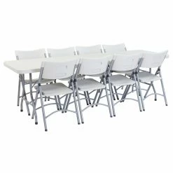 Promo ✔️ Rectangle Folding Tables & Chairs National Public Seating 8 Ft. Rectangular Heavy Duty Folding Table And 8 Heavy Duty Plastic Folding Chairs 🎁 -Tables & Chairs Shop detailNPS266