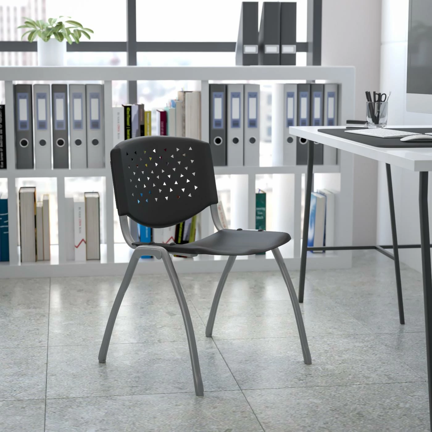 New ๐ New Century Break Room Chairs Hercules Series Polypropylene Stack Chair - Titanium Frame - Black Finish ๐ 4 New ๐ New Century Break Room Chairs Hercules Series Polypropylene Stack Chair - Titanium Frame - Black Finish ๐ - Image 2
