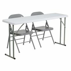 Coupon 🔔 Flash Furniture RB-1860-1 18 X 60 In. Rectangle Folding Training Table With 2 Gray Metal Folding Chairs 🧨