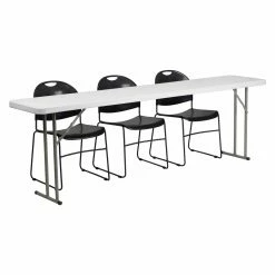 Best reviews of 🛒 Folding Chairs Flash Furniture RB-1896-1 18 X 96 In. Rectangle Folding Training Table With 3 Black Plastic Stack Chairs 🤩
