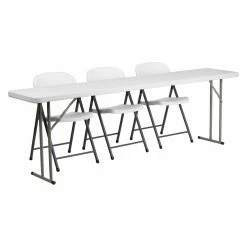 New 🔥 Flash Furniture RB-1896-2 18 X 96 In. Rectangle Folding Training Table With 3 White Plastic Folding Chairs ✨
