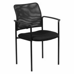 Best deal 🎁 Break Room Chairs Flash Furniture GO-516-2 Black Mesh Comfortable Stackable Steel Side Chair With Arms ✨