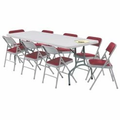 Cheapest 🧨 Rectangle Folding Tables & Chairs National Public Seating Blow Molded Banquet Table And Upholstered Chair 9 Pc. Set 😉
