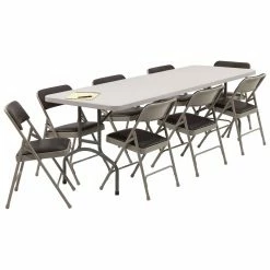 Deals 👍 Rectangle Folding Tables & Chairs National Public Seating Banquet Table And Vinyl Chair 9 Pc. Set 💯